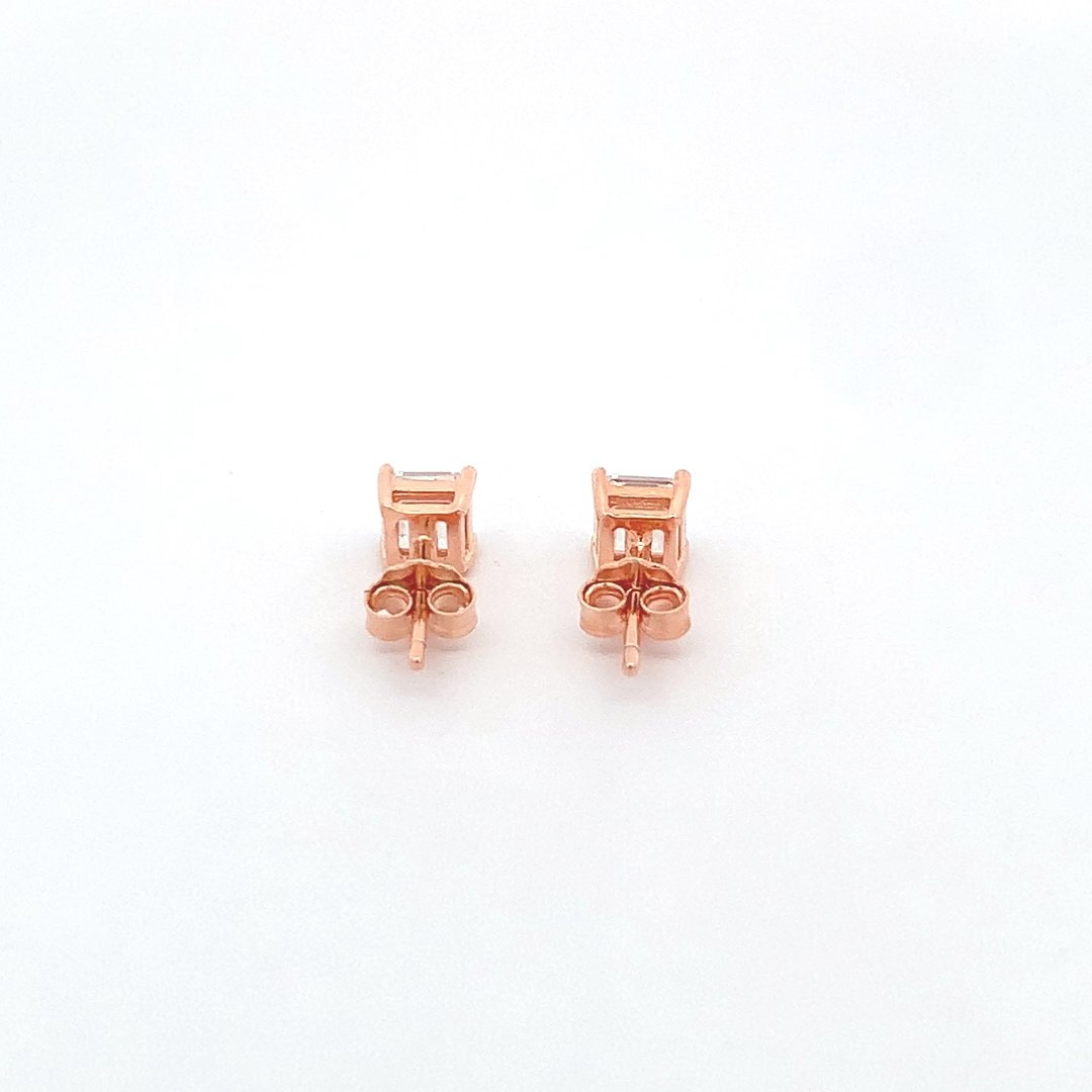 Baguette Square Stud Earrings (Pure Silver) - Rose Gold